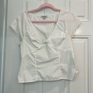 Madewell White V-Neck Cap Sleeve Top